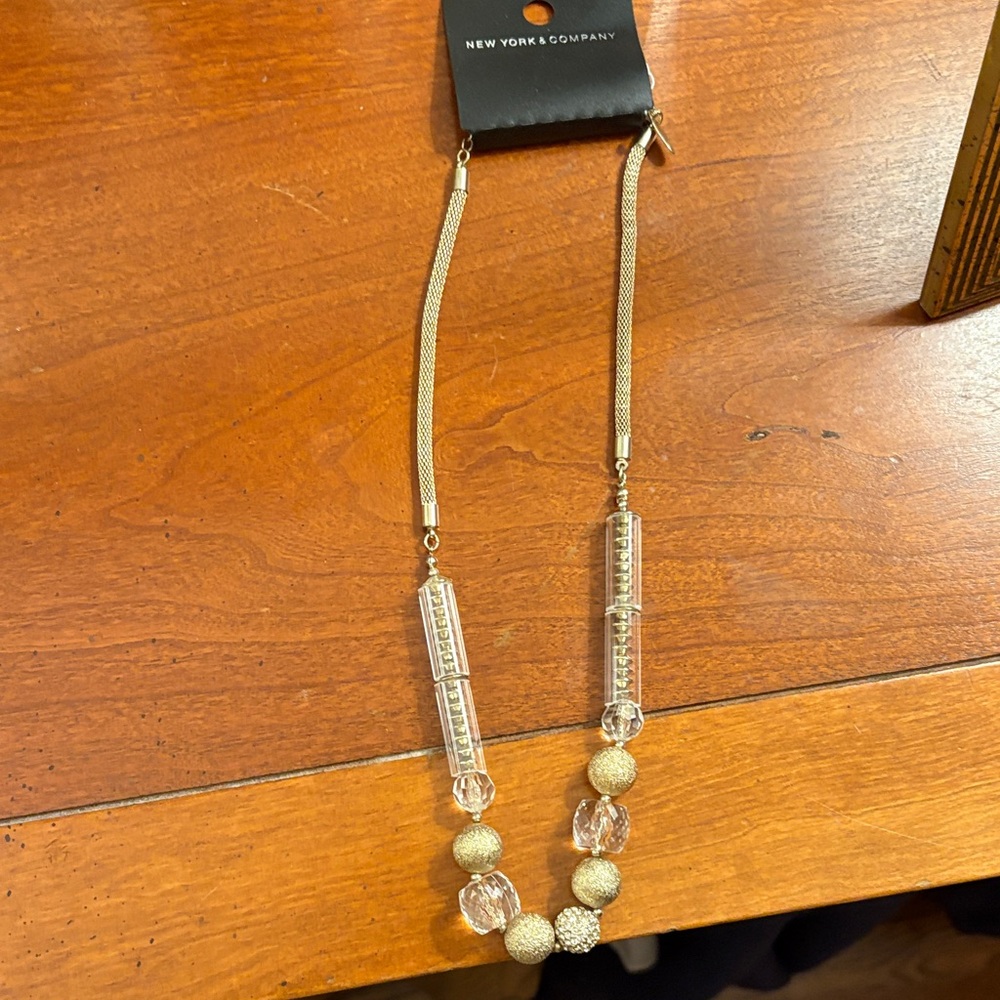 New York & Company Gold and Clear Beaded Necklace